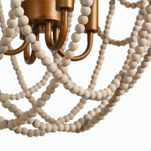 Mushrooms 4-Light 18" Coastal Brushed Gold Chandelier, Wood Beads