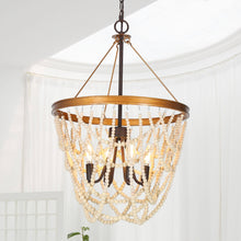 Mitzvah 4-Light 18" Coastal Gold Chandelier, White Wood Beads