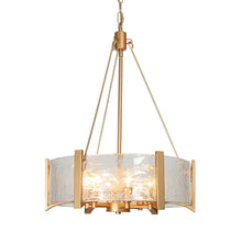 Rflnesiw 6-Light 19.5" Modern Textured Glass Gold Chandelier, Drum