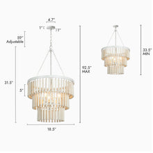 Xystus 3-Light 19" Coastal White Wood Chandelier, Tiered Cylinder