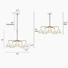 Moolidish 5-Light 24" Modern Cone Glass Gold Chandelier, Radial