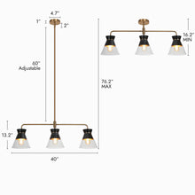 Noah 3-Light 40-in Black&Gold Modern Linear Glass Kitchen Island Light