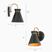 Noah 1-Light Modern Black & Gold with Black Cone Wall Sconces