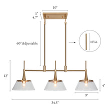 Quoridan 3-Light 34.5-in Brass Modern Linear Kitchen Island Light