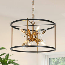 Basia 6-Light Medium Black and Gold Crystal Modern Drum Pendant Light Fixtures