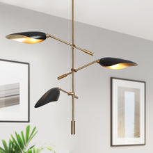 Toltehcwe 3-Light 34" Black and Brass Chandelier, Sputnik