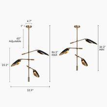 Toltehcwe 3-Light 34" Black and Brass Chandelier, Sputnik