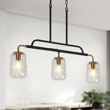 Erharting 3-Light 30.5-in Black  Modern Linear Kitchen Island Light with Textured Glass