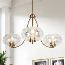 Chrysaorican 3-Light 31" Gold Chandelier, Iridescent Glass Globe