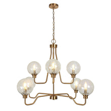 Oudspeaker 8-Light 37.5" Modern Brass Chandelier, Crackled Glass