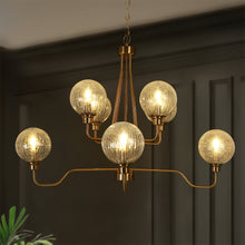 Oudspeaker 8-Light 37.5" Modern Brass Chandelier, Crackled Glass
