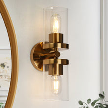 Atlantyfri 2-Light Modern Gold Clear Glass Cylinder Wall Sconces
