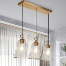 Sallingboe 3-Light 54-in Brass Modern Cluster Kitchen Island Light with Textured Glass