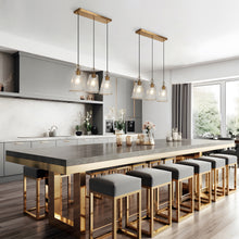 Sallingboe 3-Light 54-in Brass Modern Cluster Kitchen Island Light with Textured Glass