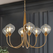 Temporaneo 6-Light 34" Modern Brass Chandelier, Globe Glass