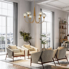 Temporaneo 6-Light 34" Modern Brass Chandelier, Globe Glass