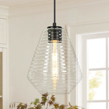 1-Light Mini Ribbed Glass Black Pendant