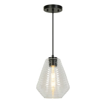 1-Light Mini Ribbed Glass Black Pendant