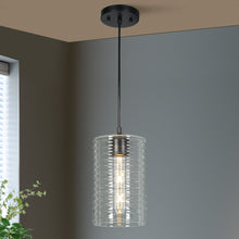 1-Light Mini Ribbed Glass Black Pendant