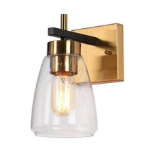 Rhododendron 1-Light Black & Gold Seeded-Glass Bell Wall Sconces