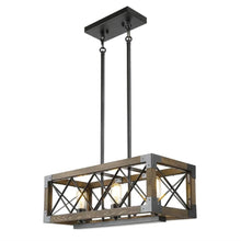 Teloroay 3-Light 23.5-in Black&Wood Farmhouse Rectangle Kitchen Island Light