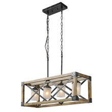 Crebason 4-Light Large Black&Wood Farmhouse Rectangle Kitchen Island Light