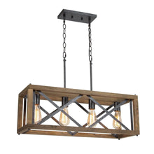 Crebason 4-Light 27.5-in Black&Wood Farmhouse Rectangle Kitchen Island Light