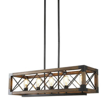 Teloroay 5-Light 31.5-in Black&Wood Farmhouse Rectangle Kitchen Island Light