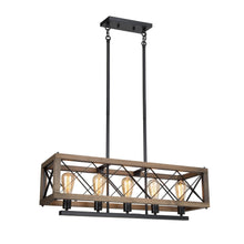 Teloroay 5-Light 32-in Black&Wood Farmhouse Rectangle Kitchen Island Light