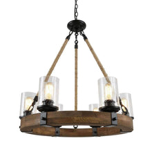 Matthew Rustic Wood Rope Wagon Wheel Chandelier