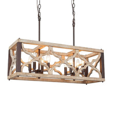 Hippometiph 8-Light 27.5-in Wood Farmhouse Rectangle Kitchen Island Light
