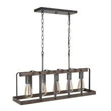 Flipped 5-Light 28-in Black&Wood Farmhouse Rectangle Kitchen Island Light