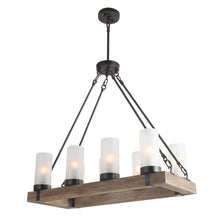 Patamotasy 8-Light 30-in Black&Wood Farmhouse Rectangle Kitchen Island Light