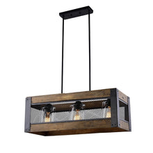 Aerissera 3-Light 24-in Black&Wood Farmhouse Rectangle Kitchen Island Light