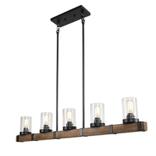 Lontherming 5-Light 43-in Black&Wood Farmhouse Rectangle Kitchen Island Light