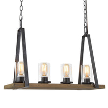Berthelotii 4-Light 25.5-in Farmhouse Black&Wood Rectangle Kitchen Island Light