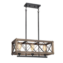 Teloroay 3-Light 24-in Black&Wood Farmhouse Rectangle Kitchen Island Light