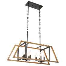 Cypripedium 8-Light 30-in Black&Wood Farmhouse Rectangle Kitchen Island Light