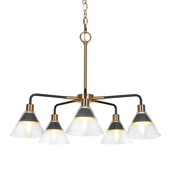 Moolidish 5-Light 23.5" Modern Cone Glass Black Chandelier, Radial