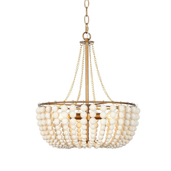 Amaranth 3-Light 16" Coastal Gold Chandelier, Wood Beads