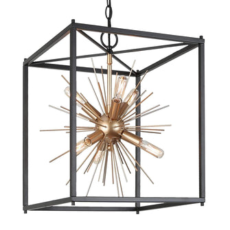 Hengrava 6-Light Modern Minimalist Black & Gold Chandelier, Square