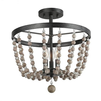 Damla Wood Beads Mix Crystal 3-Light Semi Flush Mount 