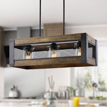 Aerissera 3-Light 24-in Black&Wood Farmhouse Rectangle Kitchen Island Light