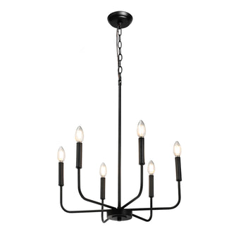 Askrlessi 6-Light 20" Modern Matte Black Chandelier, Candlestick