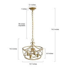 Cemithersia 4-Light 16" Modern Gold Chandelier, Drum Metal Frame