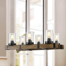 Lontherming 6-Light 25.5-in Black&Wood Farmhouse Rectangle Kitchen Island Light