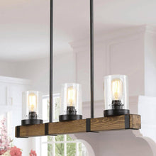 Lontherming 3-Light 25.5-in Black&Wood Rectangle Kitchen Island Light