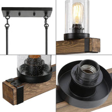 Lontherming 3-Light 25.5-in Black&Wood Rectangle Kitchen Island Light