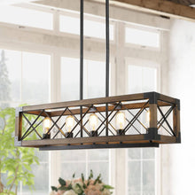 Teloroay 5-Light 31.5-in Black&Wood Farmhouse Rectangle Kitchen Island Light