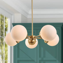 Eleutherius 5-Light 24" Modern Gold Chandelier, Globe Glass Radial